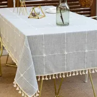 Famanu - Geborduurd linnen tafelkleed, anti-vervagend en luxe tafeldecoratie