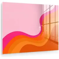 MuchoWow Glasschilderij 160x120 cm - Schilderij acrylglas - Retro - Waves - Kleurrijk - Foto op glas - Muurdecoratie woonkamer - Wanddecoratie slaapkamer - Schilderijen