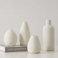Famanu – Witte keramische vaas - set van 4 unieke bloemenvazen - decoratieve moderne vazen voor thuisdecoratie - tafel entree (wit)