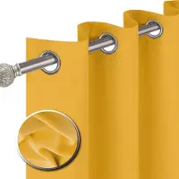 Famanu – Verduisterende gordijnen thermisch geïsoleerd - super zachte ringtop oogje zwart gordijnen voor slaapkamer woonkamer verduisterende okergele gordijnen - 117 x 137 cm 2 panelen
