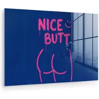 MuchoWow Glasschilderij 120x80 cm - Schilderij acrylglas - Brutaal - Grappig - Blauw - Foto op glas - Muurdecoratie woonkamer - Wanddecoratie slaapkamer - Schilderijen