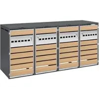 STILVORA Afvalcontainer Ombouw - Vier Compartimenten Met Hydraulische Klapdeksel - Afsluitbaar Voor Tuin En Oprit - Staal - Grijs;Hout