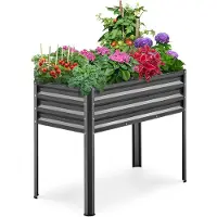 KING BIRD verhoogde plantenbak van metaal, bloembak, kouwkas, bouwset voor kruidenbak, geschikt voor tuin, balkon en terras, grijs, 87 x 46 x 80 cm