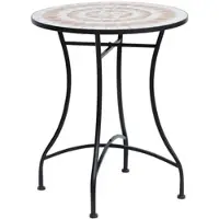 STILVORA Tuintafel - Ronde Balkontafel Met Mozaiek Blad - Voor Balkon, Terras En Tuin - Keramiek En Staal - 60 x 71 Cm - Oranje;Wit