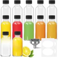 Famanu - Set van 12 shotflessen 60 ml met 3 trechters en etiketten, luchtdichte mini-flesjes voor sap en gember – Transparant