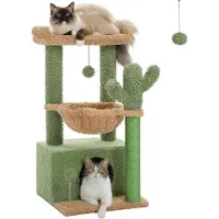 Famanu Katzenbaum in de vorm van een cactus met hangmat - een decoratief kattenmeubel voor spelen en ontspanning