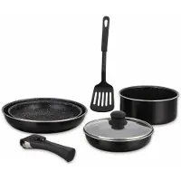 Herzberg 7-delige kookset, zwarte kleur, materiaal: aluminium