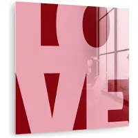 MuchoWow Glasschilderij 20x20 cm - Schilderij acrylglas - Love - Rood - Blokletters - Foto op glas - Muurdecoratie woonkamer - Wanddecoratie slaapkamer - Schilderijen