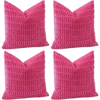 Famanu – Set van 4 stuks ribfluwelen kussenslopen corduroy 45 x 45 cm warm roze