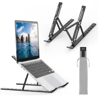 Famanu - Verstelbare aluminium laptopstandaard bureauhouder voor laptops tot 17.3 inch grijs