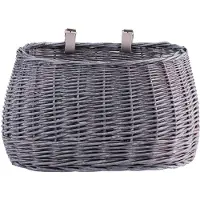 TheWickerStories The Wicker Stories – Rieten fietsmand met leren riemen van 21 cm – Handgemaakt in Europa – Voor montage aan het stuur – Grijs
