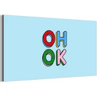 MuchoWow Aluminium schilderij 40x20 cm - Wanddecoratie metaal - Oh ok - Blauw - Kleurrijk - Metalen muurdecoratie woonkamer - Decoratie industrieel - Foto op dibond - Industriële accessoires slaapkamer