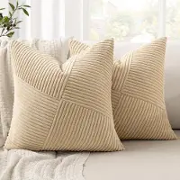 Famanu - Kussensloop beige 50x50 cm, set van 2 Euro Design Cordless Kussens Kussenhoes Sierkussen Sofa Kussen Woonkamer Kantoor