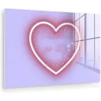 MuchoWow Glasschilderij 90x60 cm - Schilderij acrylglas - I liked it so it's mine - Neon hart - Paars - Foto op glas - Muurdecoratie woonkamer - Wanddecoratie slaapkamer - Schilderijen