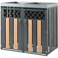 STILVORA Afvalcontainer Ombouw Met Plantenbak - Afsluitbaar Met 2 Deuren En Ventilatie - Voor Tuin En Oprit - Staal - Grijs;Hout - 2 Vakken