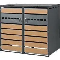 STILVORA Afvalcontainer Ombouw - Dubbele Klep Met Hydraulische Ondersteuning - Afsluitbaar Voor Tuin En Oprit - Staal - Grijs;Hout