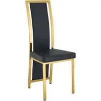 MODFU - Eetkamerstoelen Set Van 4 - Hoge Rugleuning - Ergonomisch - Minimalistisch - Metaal En Kunstleer - Zwart En Goud