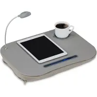 Famanu - Laptopkussen met LED-licht en bekerhouder – compact en draagbaar – grijs