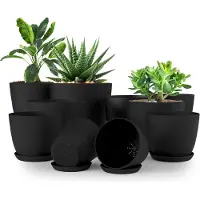 Famanu - Set van 10 moderne kunststof bloempotten zwart voor planten en cactussen