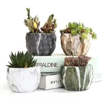 Famanu - Set van 4 marmeren keramische bloempotten 8,5 cm modern design