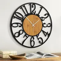 Famanu - Grote houten metalen wandklok (helder hout, Arabisch-14IN)