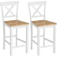 MODFU - Barstoelen Set Van 2 - Met Rugleuning En Voetsteun - Rustieke Stijl - Keuken En Eethoek - Hout - Eiken En Wit