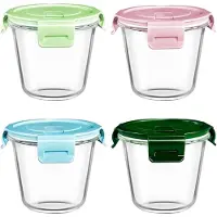 Famanu - 4-pack ronde glazen soepcontainers met luchtdichte deksels, bpa-vrij, magnetron-, vriezer- en vaatwasmachinebestendig