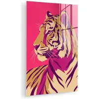MuchoWow Glasschilderij 80x120 cm - Schilderij acrylglas - Tijger - Modern - Neon - Foto op glas - Muurdecoratie woonkamer - Wanddecoratie slaapkamer - Schilderijen
