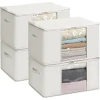 Famanu – Set van 4 grote opbergzakken met rits en transparant venster beige 60x40x35