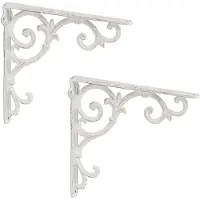 Famanu – Set van 2 antieke plankdragers van gietijzer, vintage stijl, wit