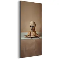 MuchoWow Aluminium schilderij 80x160 cm - Wanddecoratie metaal - Bad - Hond - Boek - Zonnebril - Metalen muurdecoratie woonkamer - Decoratie industrieel - Foto op dibond - Industriële accessoires slaapkamer