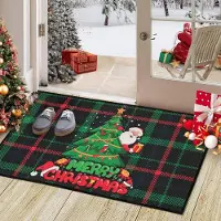 Famanu – Kerst deurmat antislip wasbaar 40 x 80 cm groen geruit