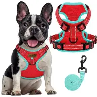 Famanu – Anti-trek hondenharnas met frontbevestiging, reflecterend en verstelbaar voor kleine en middelgrote honden, rood, maat L