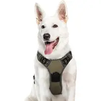 Famanu – Anti-trek hondentuig no-pull, verstelbaar en gewatteerd hondenharnas met reflecterende strepen voor grote honden, bruin, maat XL