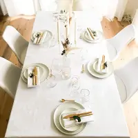 Famanu - Damast linnen tafelkleed met atlasrand 130x190 cm, luxe afwerking