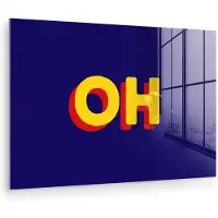 MuchoWow Glasschilderij 180x120 cm - Schilderij acrylglas - Blauw - Geel - OH - Schaduw - Foto op glas - Muurdecoratie woonkamer - Wanddecoratie slaapkamer - Schilderijen