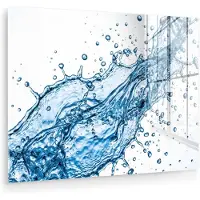 MuchoWow Glasschilderij 160x120 cm - Schilderij acrylglas - Spash - Water - Blauw - Foto op glas - Muurdecoratie woonkamer - Wanddecoratie slaapkamer - Schilderijen