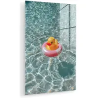 MuchoWow Glasschilderij 20x30 cm - Schilderij acrylglas - Badeend - Zwemband - Geel - Foto op glas - Muurdecoratie woonkamer - Wanddecoratie slaapkamer - Schilderijen