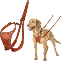 Famanu – Anti-trek hondentuig voor middelgrote honden - verstelbaar en lichtgewicht trainingsharnas met reflecterende details - maat M - verbrande oranje kleur