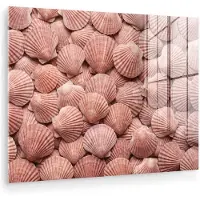 MuchoWow Glasschilderij 160x120 cm - Schilderij acrylglas - Schelpen - Patroon - Roze - Foto op glas - Muurdecoratie woonkamer - Wanddecoratie slaapkamer - Schilderijen