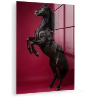MuchoWow Glasschilderij 120x160 cm - Schilderij acrylglas - Hengst - Steigert - Rood - Foto op glas - Muurdecoratie woonkamer - Wanddecoratie slaapkamer - Schilderijen
