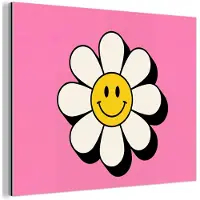 MuchoWow Aluminium schilderij 160x120 cm - Wanddecoratie metaal - Smiley - Bloem - Roze - Metalen muurdecoratie woonkamer - Decoratie industrieel - Foto op dibond - Industriële accessoires slaapkamer