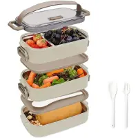 Famanu – Bento Box Lunchbox 1700 ML, 3 in 1 Roestvrij Staal Broodtrommel met 4 Vakken, Duurzame Snackbox met Lepel, Lunchbox voor Volwassenen en Kinderen, Broodtrommel voor School Werk Picknick Reizen