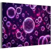 MuchoWow Aluminium schilderij 150x100 cm - Wanddecoratie metaal - Paars - Bubbels - Schuim - Metalen muurdecoratie woonkamer - Decoratie industrieel - Foto op dibond - Industriële accessoires slaapkamer