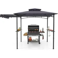 Costway Grillpaviljoen met zijschermen, dubbel dak, 2 zijplanken en haken, tuinpaviljoen, grilloverkapping, weerbestendig, 318x153x250cm, donkergrijs