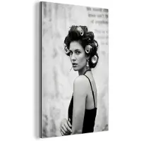 MuchoWow Aluminium schilderij 120x180 cm - Wanddecoratie metaal - Edgy - Vrouw - Zwart - Wit - Metalen muurdecoratie woonkamer - Decoratie industrieel - Foto op dibond - Industriële accessoires slaapkamer