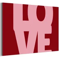 MuchoWow Aluminium schilderij 180x120 cm - Wanddecoratie metaal - Love - Rood - Blokletters - Metalen muurdecoratie woonkamer - Decoratie industrieel - Foto op dibond - Industriële accessoires slaapkamer