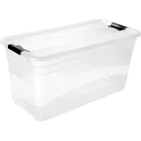 Famanu - Opbergdoos met deksel en schuifsluiting, 79,5 x 39,5 x 40 cm, 83 l, doorzichtig