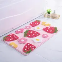 Famanu - Roze badkamertapijt, aardbeien, badmat, antislip, wasbaar, badmat, kleurrijk, zachte microvezel, douchemat, absorberend, badkamertapijt, 50 x 80 cm