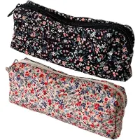 Famanu – Set van 2 ribfluweel etuis met bloemenborduursel, make-up en schoolorganizers